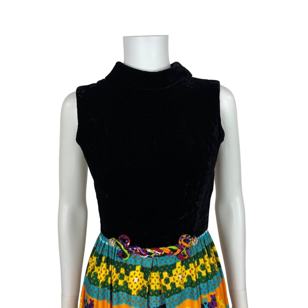 Vintage 60s Jumpsuit Womens XS Multicolored Wide Leg Pants Velvet Hostess Outfit - Picture 13 of 13